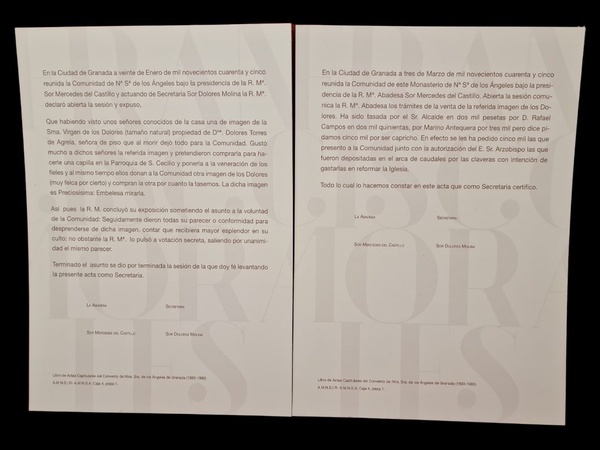 Documento de la compra de la Virgen de la Misericordia (1945)