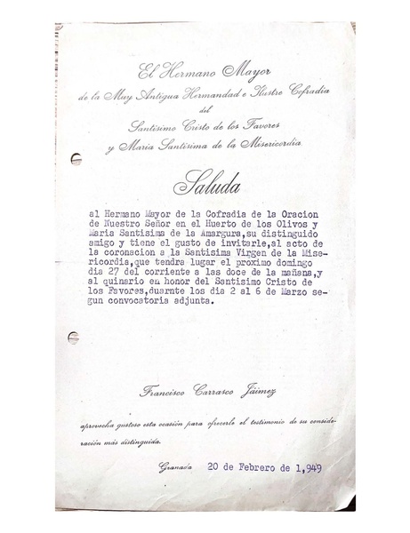 Saluda Coronación Litúrgica 1949